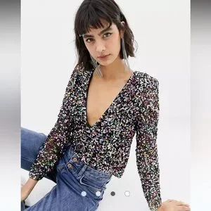 Mango long sleeve sequin top in rainbow 2025
